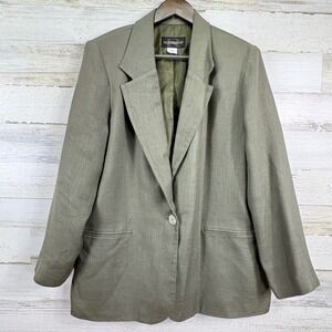 Requirements Blazer Womens Size 14 Olive Green Career Business‎ Office Coat VTG